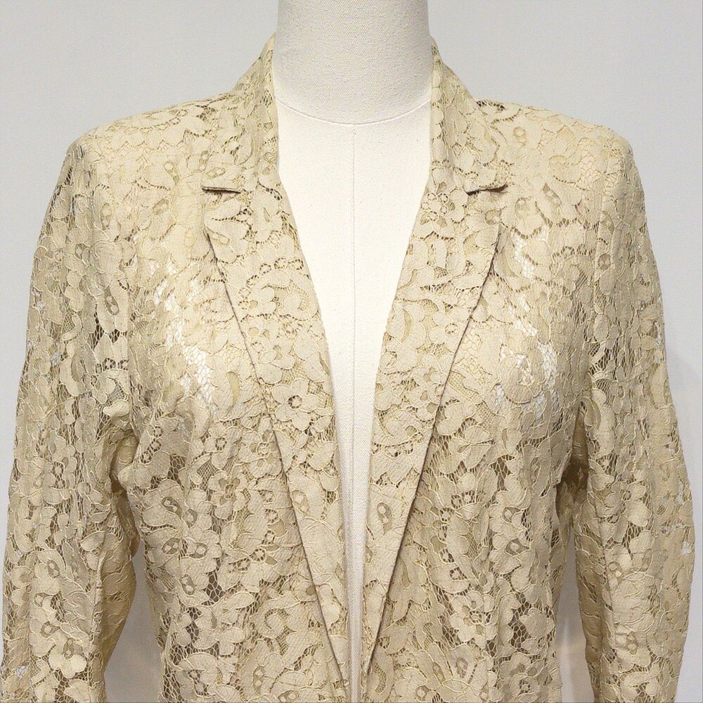 Gerard Darel Beige Floral Lace Blazer with Fringe ~ Women Size 8 (Size 40 FR/EU)